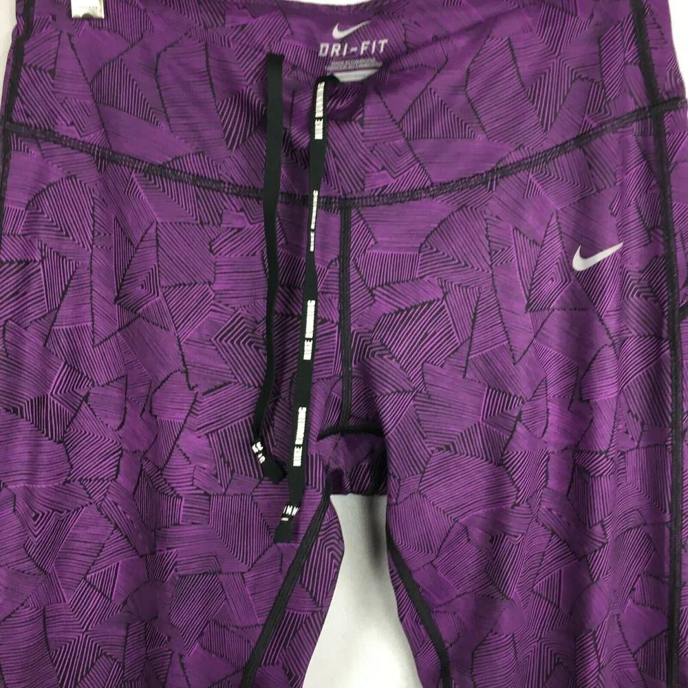 Nike Running Dri-Fit Leggings Womens Sz M‎ Purple Black Geometric Athletic